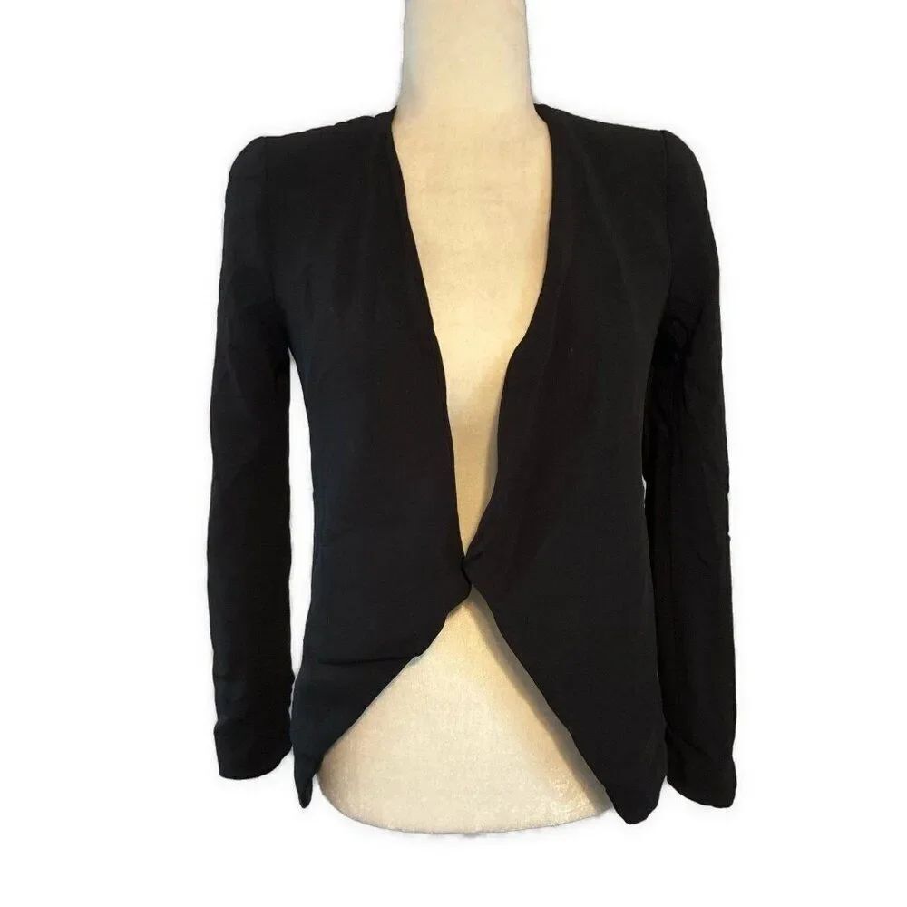 Zara Womens Solid Black Long Sleeve Blazer Jacket Xs